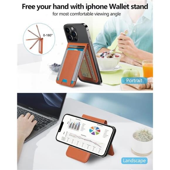 2in1 Magsafe Wallet,9Cards Holder,Vegan Leather,Brown,Upgrade with iPhone Wallet - Picture 3 of 7